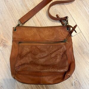Fossil genuine leather Floral Embossed Tan Shoulder Bag